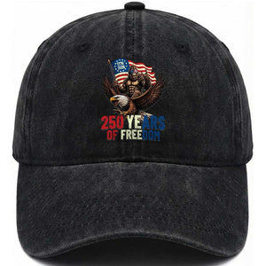 Funny Patriotic Bigfoot Washed Cotton Baseball Cap 250 Years Of American Freedom TS12 Washed Cap Universal Fit Black Print Your Wear