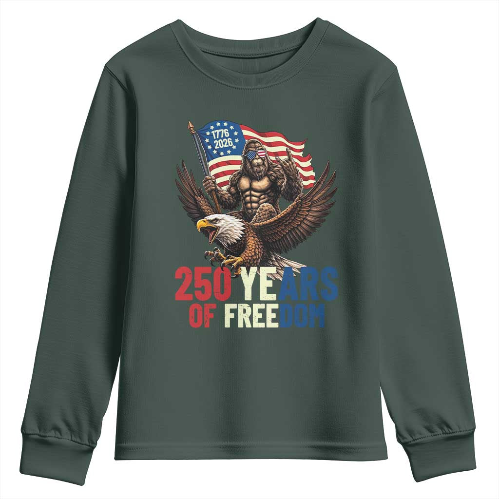 Funny Patriotic Bigfoot Youth Sweatshirt 250 Years Of American Freedom TS12 Dark Forest Green Print Your Wear