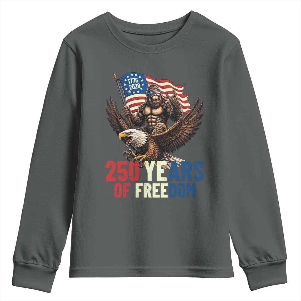Funny Patriotic Bigfoot Youth Sweatshirt 250 Years Of American Freedom TS12 Dark Heather Print Your Wear