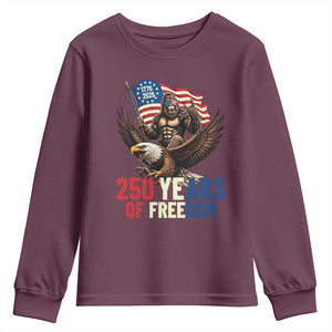 Funny Patriotic Bigfoot Youth Sweatshirt 250 Years Of American Freedom TS12 Maroon Print Your Wear