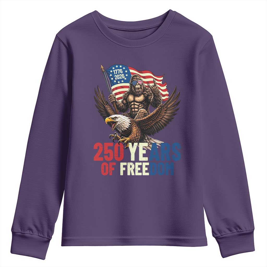Funny Patriotic Bigfoot Youth Sweatshirt 250 Years Of American Freedom TS12 Purple Print Your Wear