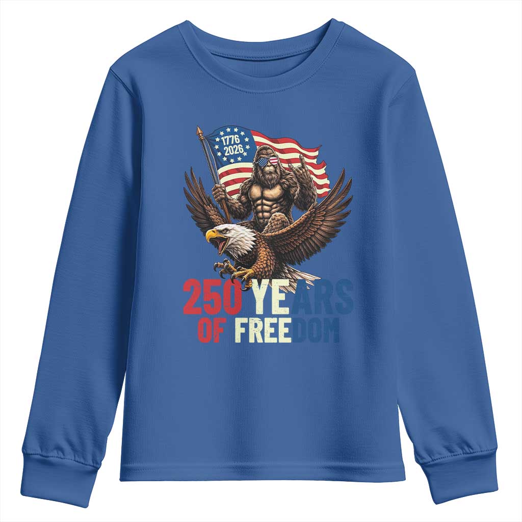 Funny Patriotic Bigfoot Youth Sweatshirt 250 Years Of American Freedom TS12 Royal Blue Print Your Wear