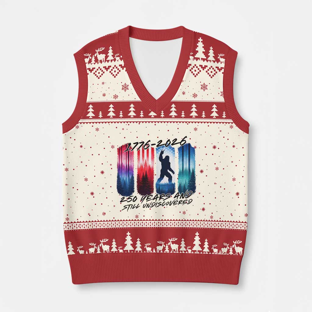 Funny Patriotic Bigfoot V-Neck Knit Sweater Vest 250 Years And Still Undiscovered TS12 Beige Red Print Your Wear
