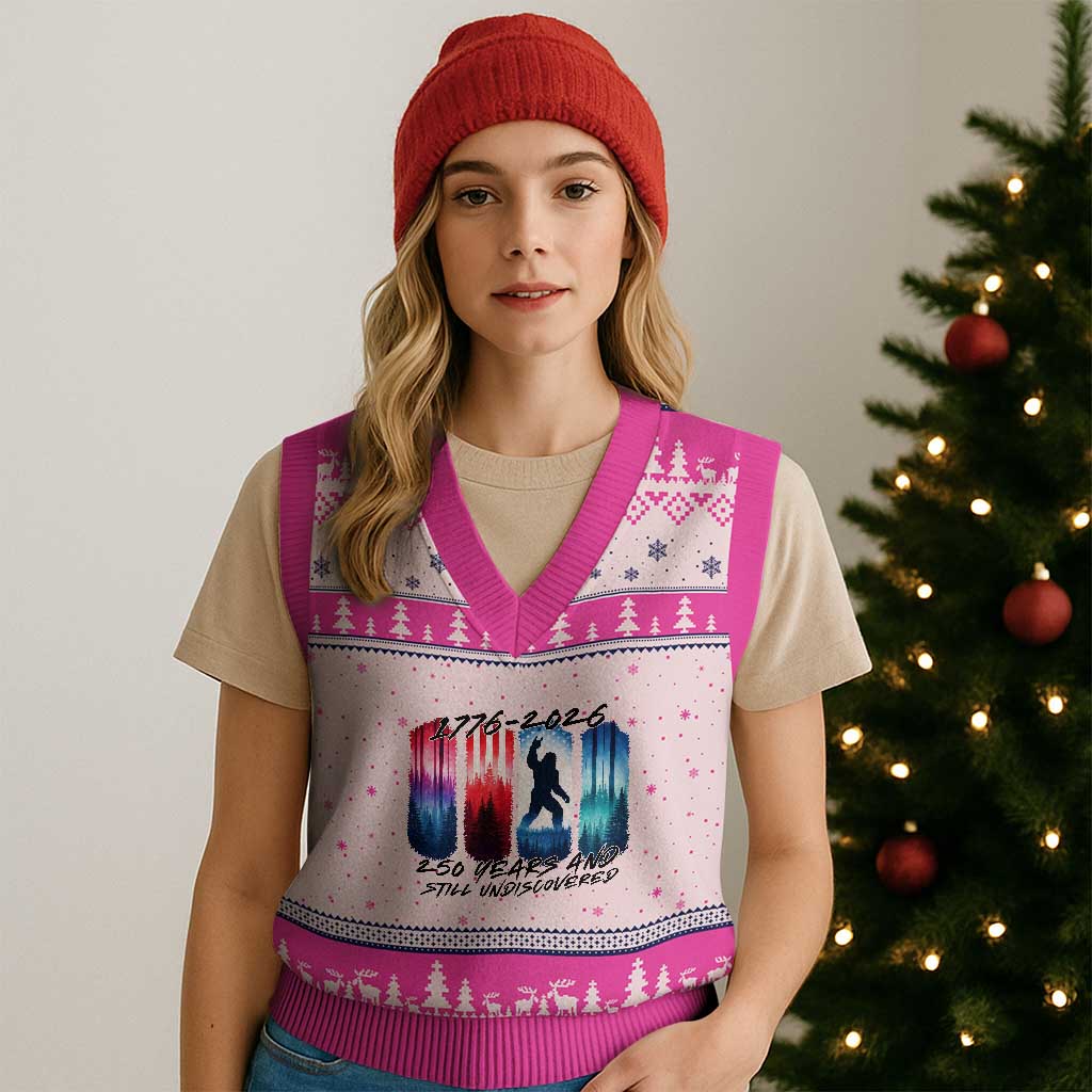 Funny Patriotic Bigfoot V-Neck Knit Sweater Vest 250 Years And Still Undiscovered TS12 Hot Pink Print Your Wear