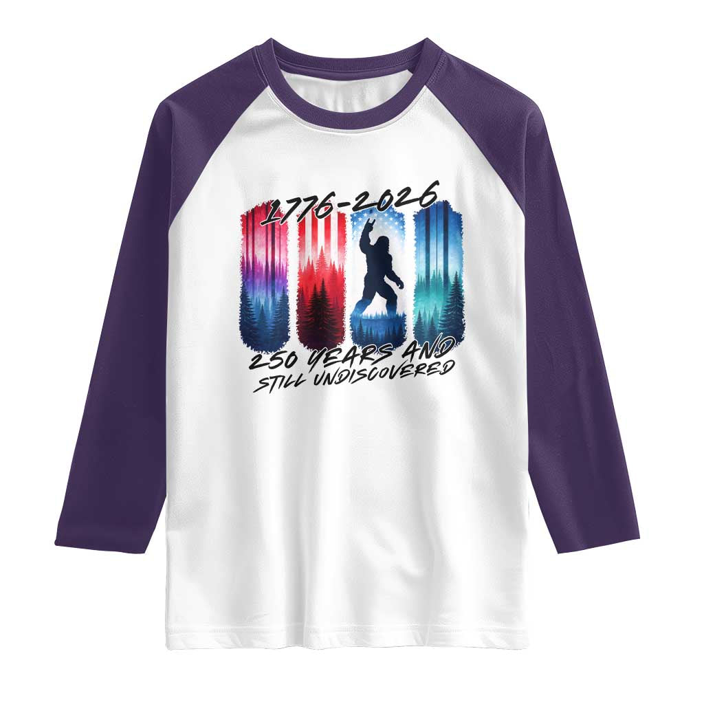 Funny Patriotic Bigfoot Raglan Shirt 250 Years And Still Undiscovered TS12 White Purple Print Your Wear
