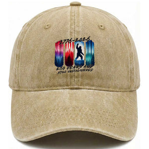 Funny Patriotic Bigfoot Washed Cotton Baseball Cap 250 Years And Still Undiscovered TS12 Washed Cap Universal Fit Khaki Print Your Wear