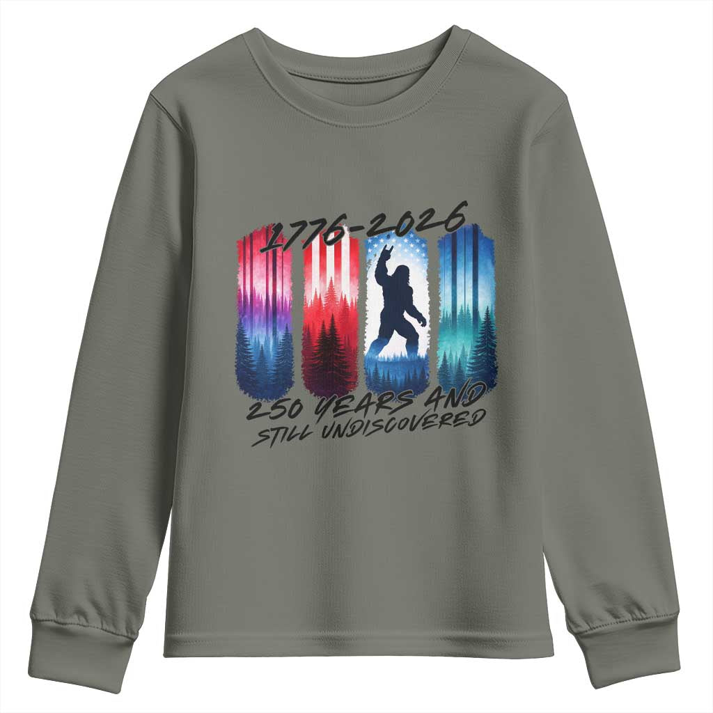 Funny Patriotic Bigfoot Youth Sweatshirt 250 Years And Still Undiscovered TS12 Military Green Print Your Wear