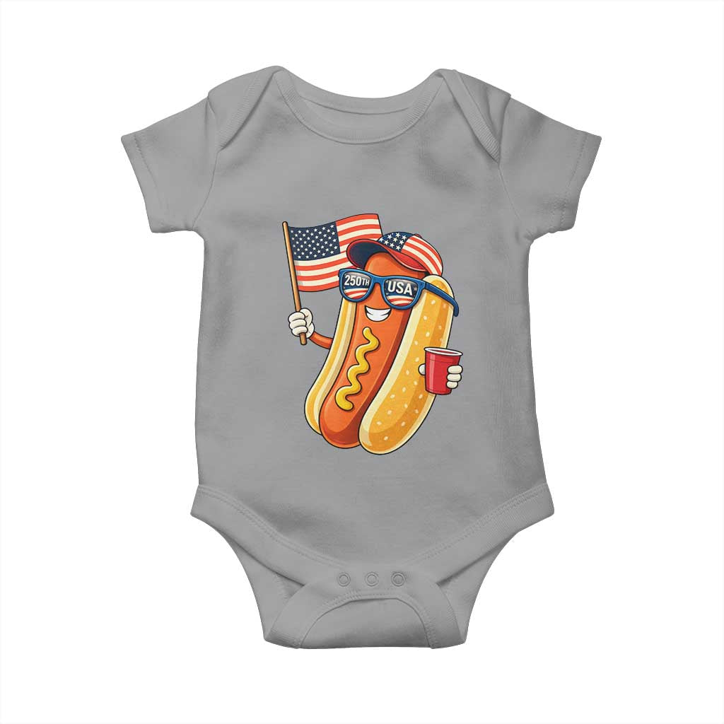 Funny Patriotic Hotdog Baby Onesie USA 250th Anniversary TS12 Sport Gray Print Your Wear
