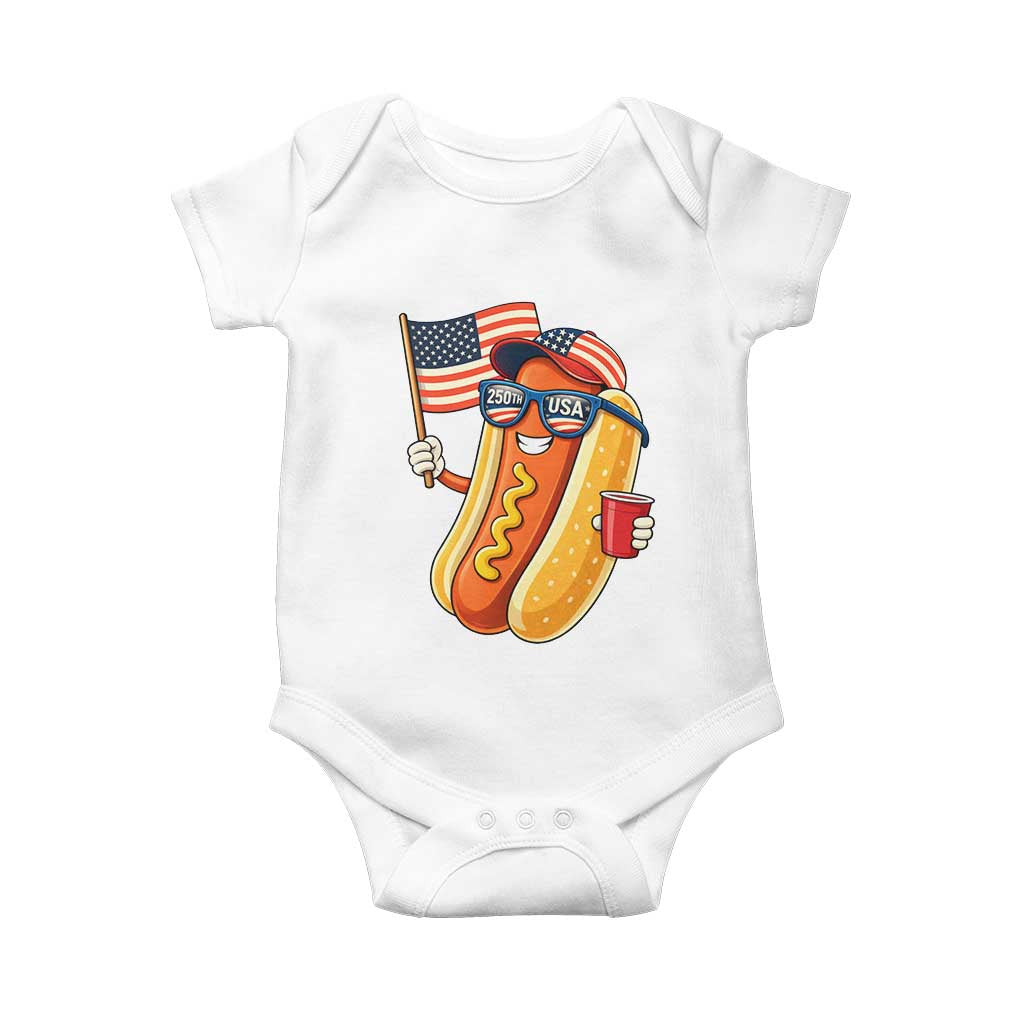 Funny Patriotic Hotdog Baby Onesie USA 250th Anniversary TS12 White Print Your Wear
