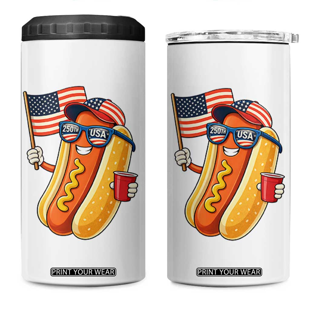 Funny Patriotic Hotdog 4 in 1 Can Cooler Tumbler USA 250th Anniversary TS12 One Size: 16 oz White Print Your Wear