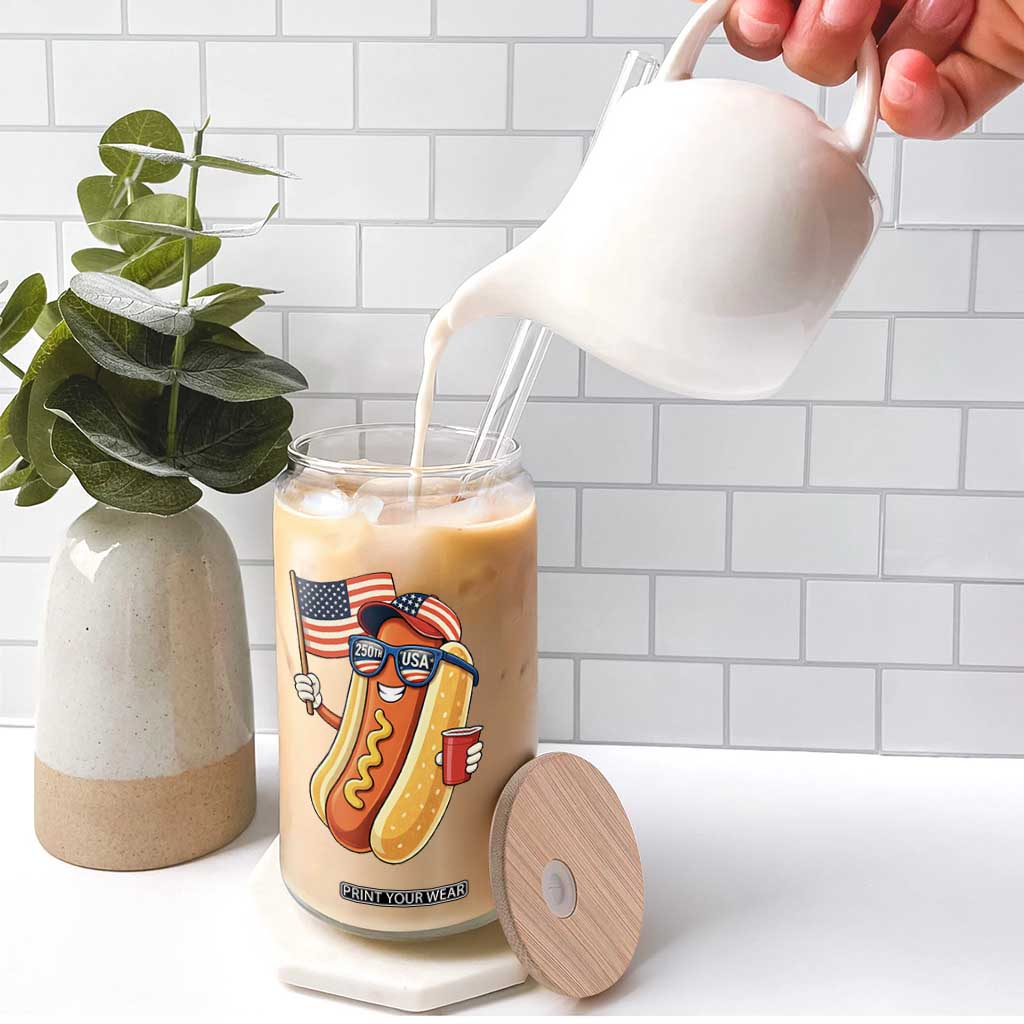 Funny Patriotic Hotdog Glass Can USA 250th Anniversary TS12 Print Your Wear