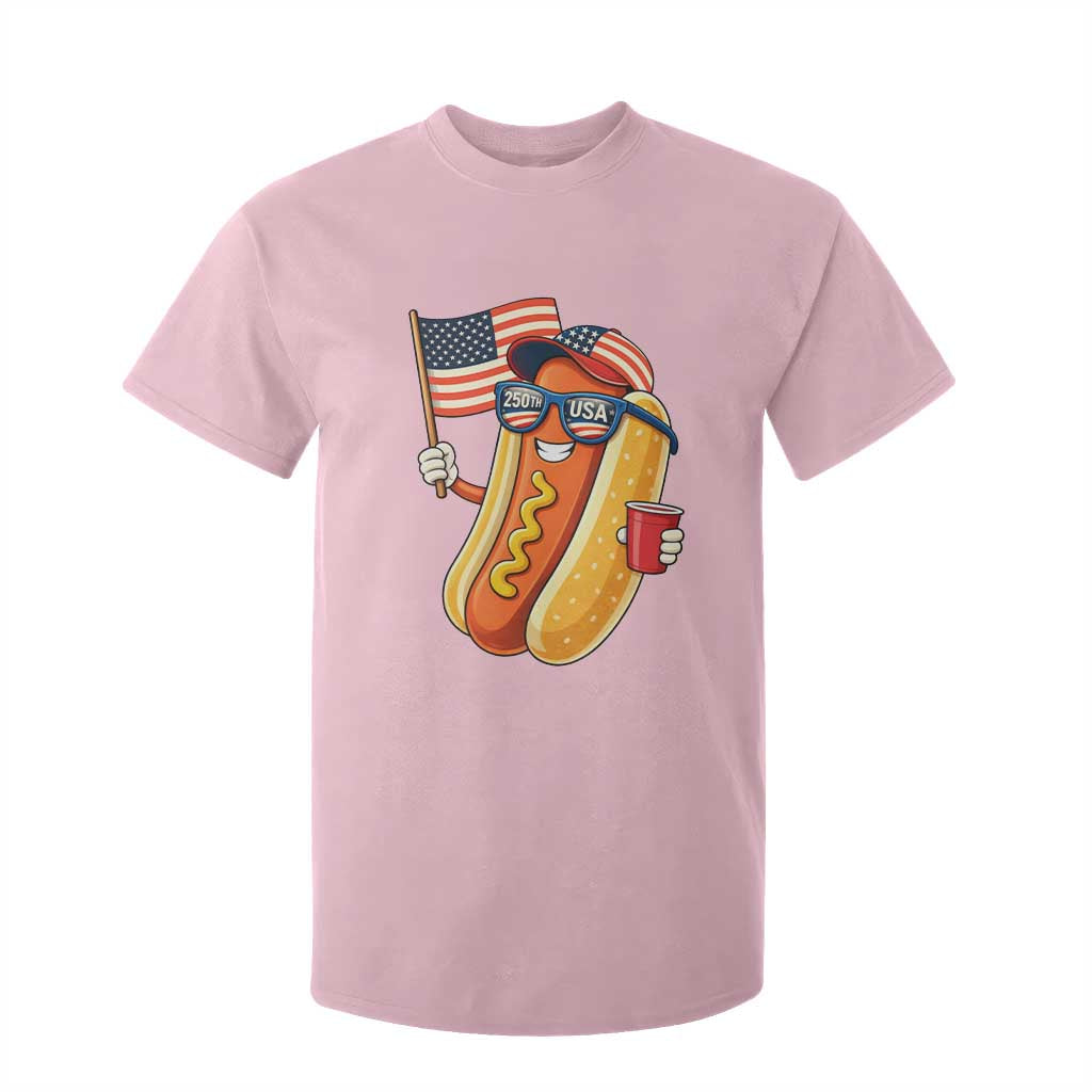 Funny Patriotic Hotdog T Shirt For Kid USA 250th Anniversary TS12 Light Pink Print Your Wear
