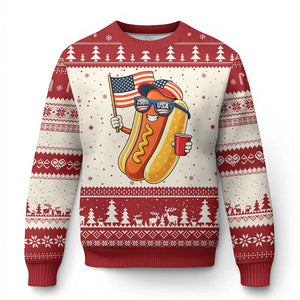 Funny Patriotic Hotdog Ugly Christmas Sweater USA 250th Anniversary TS12 Beige Red Print Your Wear