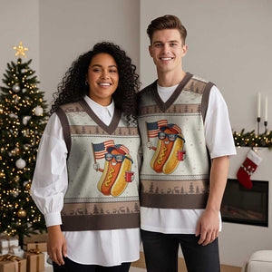 Funny Patriotic Hotdog V-Neck Knit Sweater Vest USA 250th Anniversary TS12 Mocha Mousse Print Your Wear