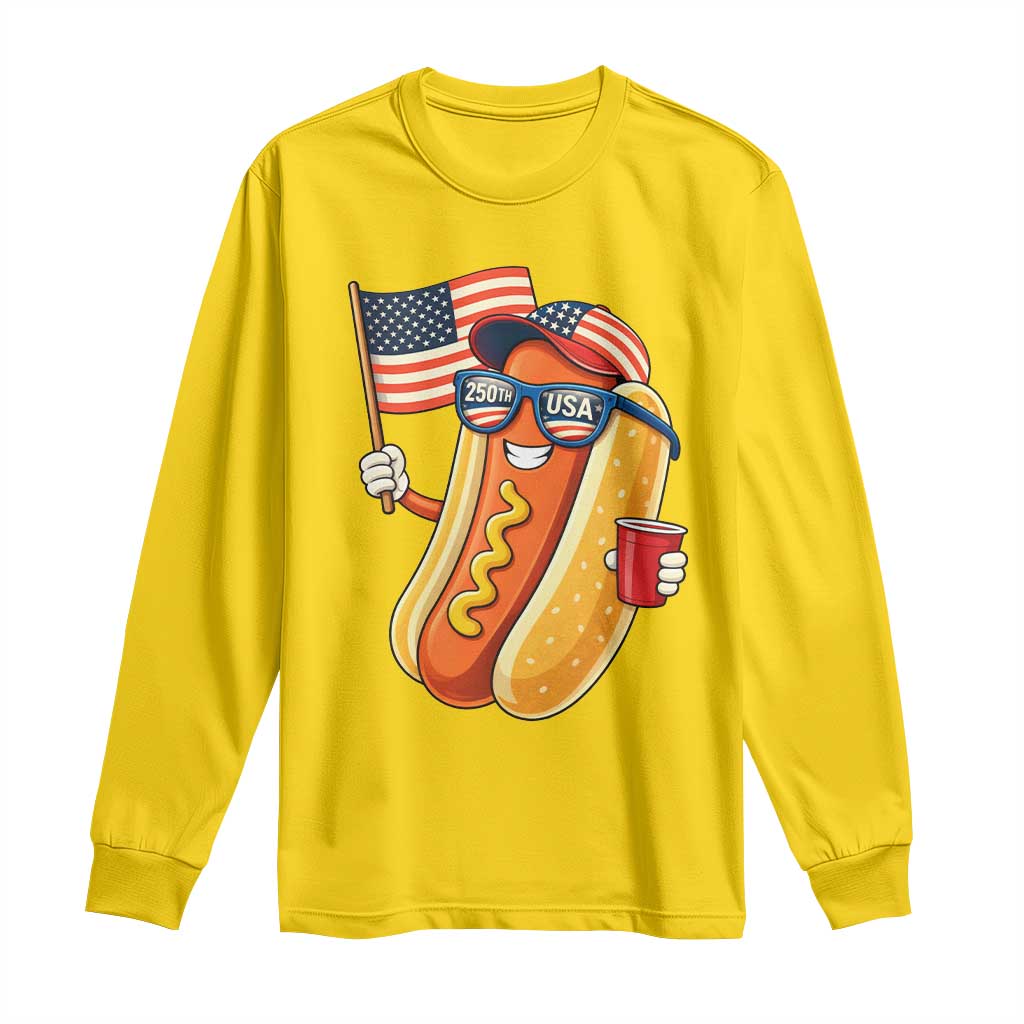 Funny Patriotic Hotdog Long Sleeve Shirt USA 250th Anniversary TS12 Daisy Print Your Wear