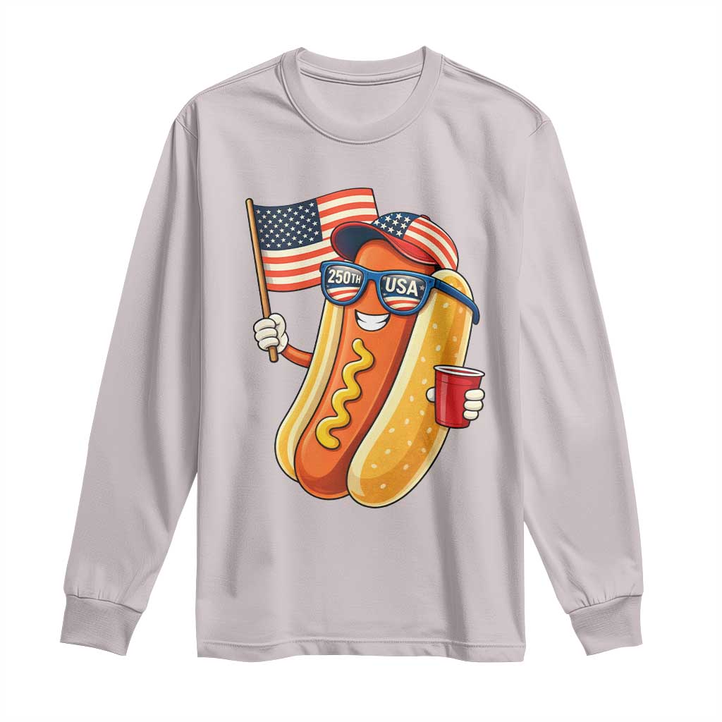 Funny Patriotic Hotdog Long Sleeve Shirt USA 250th Anniversary TS12 Ice Gray Print Your Wear