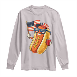 Funny Patriotic Hotdog Long Sleeve Shirt USA 250th Anniversary TS12 Ice Gray Print Your Wear
