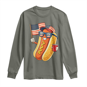 Funny Patriotic Hotdog Long Sleeve Shirt USA 250th Anniversary TS12 Military Green Print Your Wear