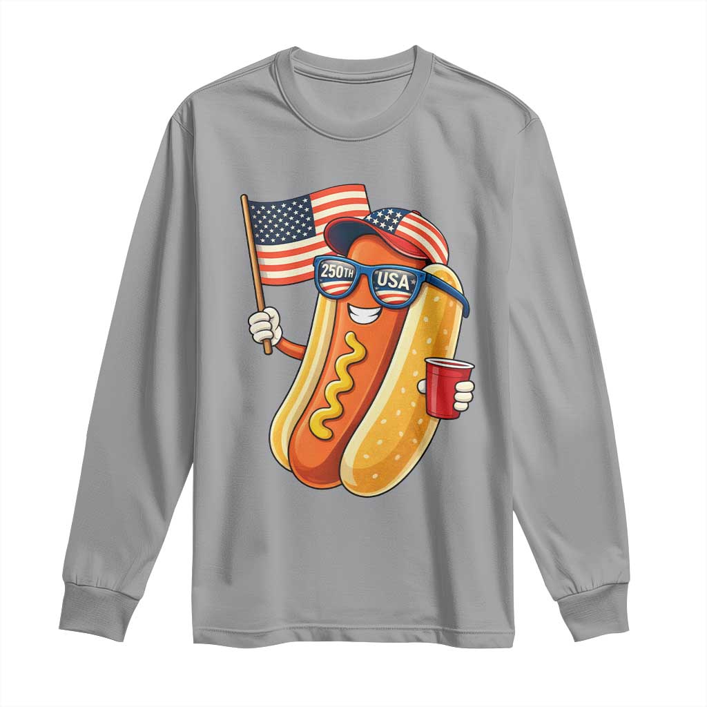 Funny Patriotic Hotdog Long Sleeve Shirt USA 250th Anniversary TS12 Sport Gray Print Your Wear