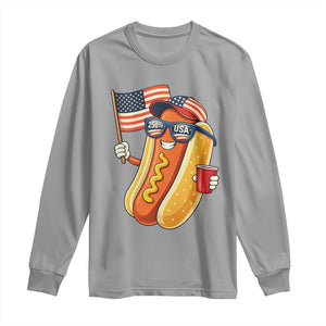 Funny Patriotic Hotdog Long Sleeve Shirt USA 250th Anniversary TS12 Sport Gray Print Your Wear