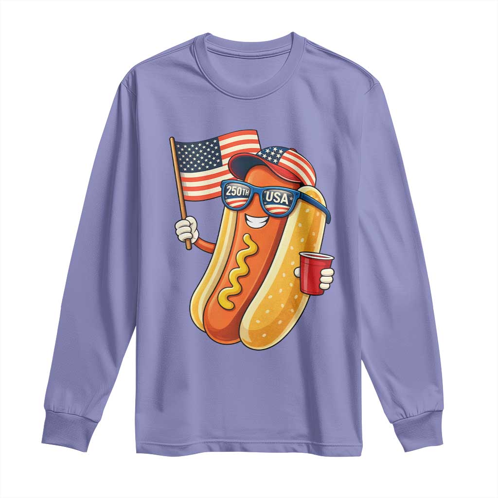 Funny Patriotic Hotdog Long Sleeve Shirt USA 250th Anniversary TS12 Violet Print Your Wear
