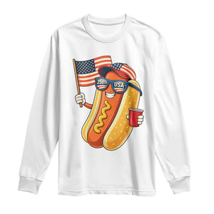 Funny Patriotic Hotdog Long Sleeve Shirt USA 250th Anniversary TS12 White Print Your Wear