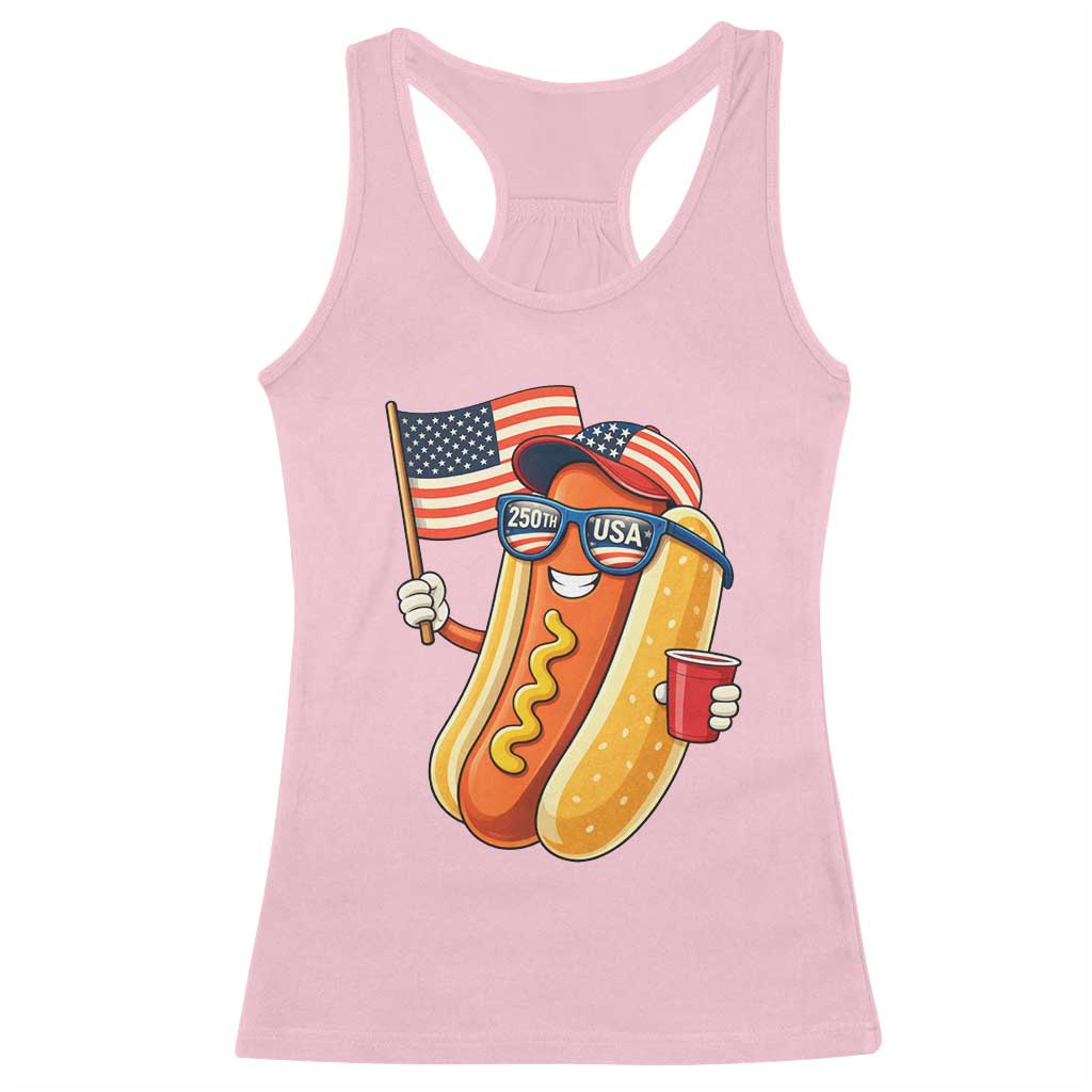 Funny Patriotic Hotdog Racerback Tank Top USA 250th Anniversary TS12 Light Pink Print Your Wear