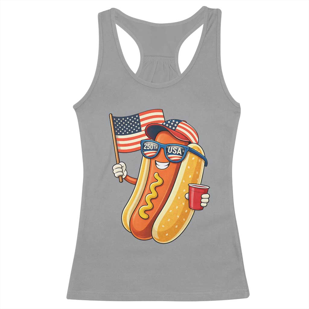Funny Patriotic Hotdog Racerback Tank Top USA 250th Anniversary TS12 Sport Gray Print Your Wear