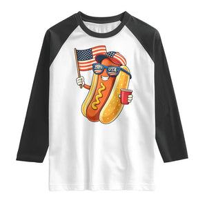 Funny Patriotic Hotdog Raglan Shirt USA 250th Anniversary TS12 White Black Print Your Wear