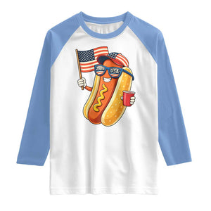 Funny Patriotic Hotdog Raglan Shirt USA 250th Anniversary TS12 White Carolina Blue Print Your Wear