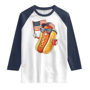Funny Patriotic Hotdog Raglan Shirt USA 250th Anniversary TS12 White Navy Print Your Wear