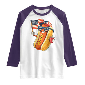 Funny Patriotic Hotdog Raglan Shirt USA 250th Anniversary TS12 White Purple Print Your Wear