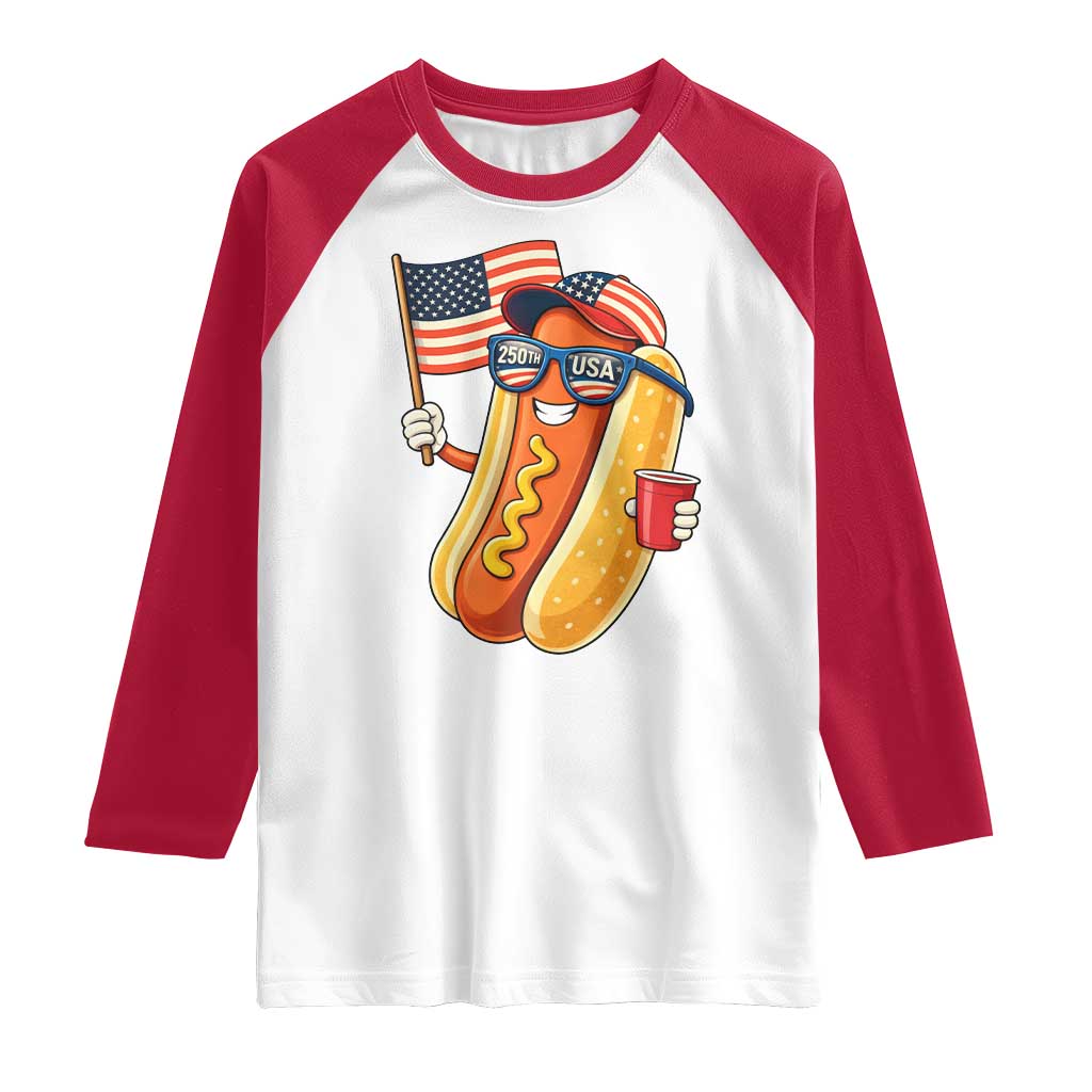 Funny Patriotic Hotdog Raglan Shirt USA 250th Anniversary TS12 White Red Print Your Wear