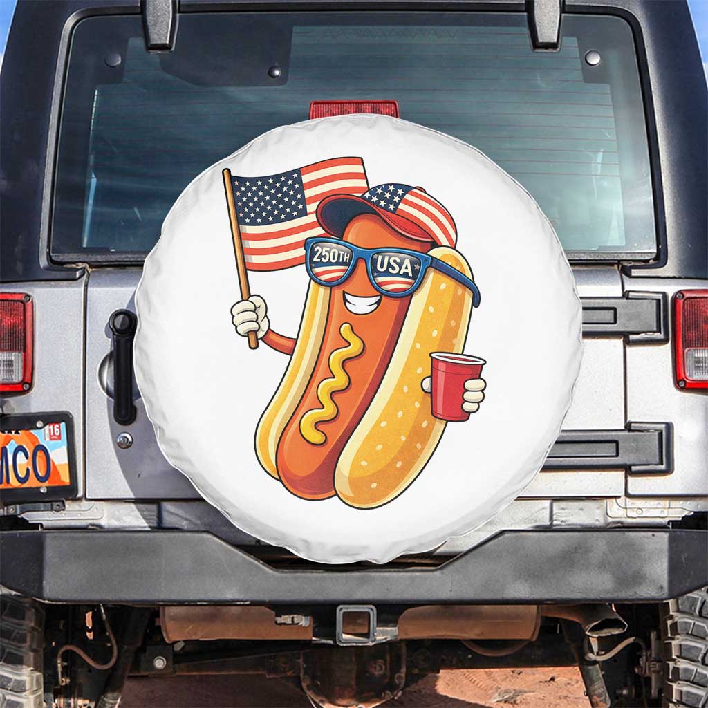 Funny Patriotic Hotdog Spare Tire Cover USA 250th Anniversary TS12 No hole White Print Your Wear
