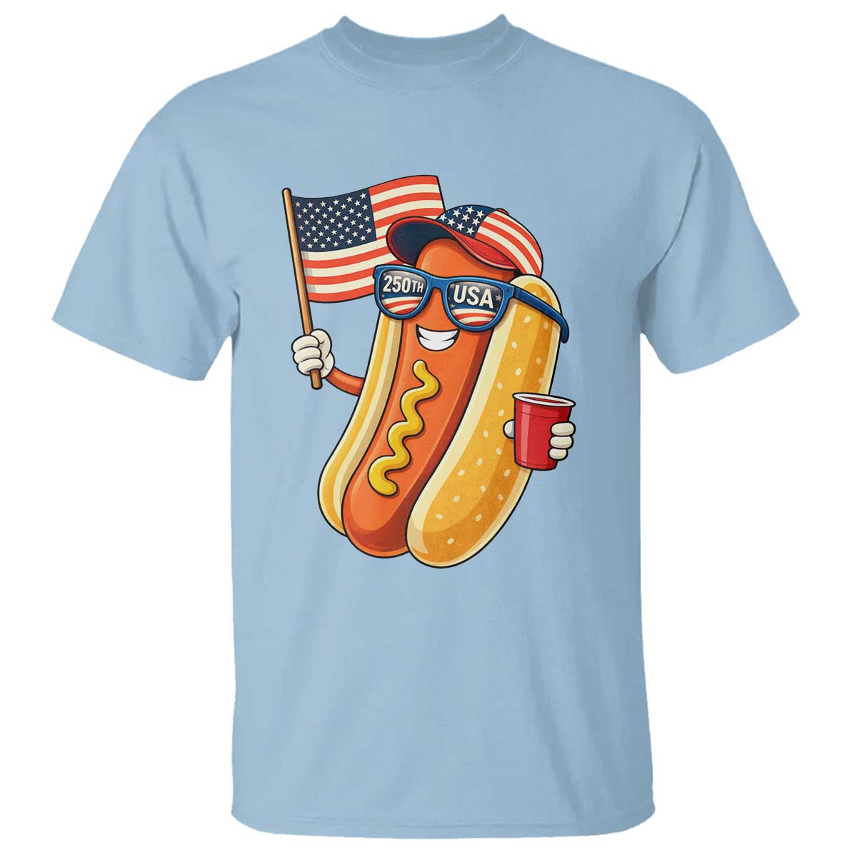 Funny Patriotic Hotdog T Shirt USA 250th Anniversary TS12 Light Blue Print Your Wear