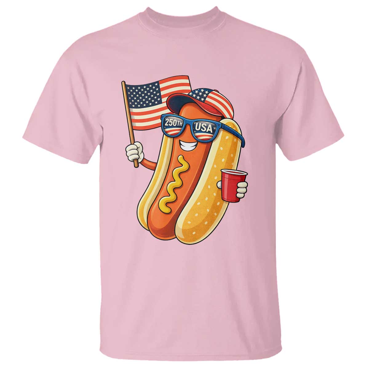 Funny Patriotic Hotdog T Shirt USA 250th Anniversary TS12 Light Pink Print Your Wear