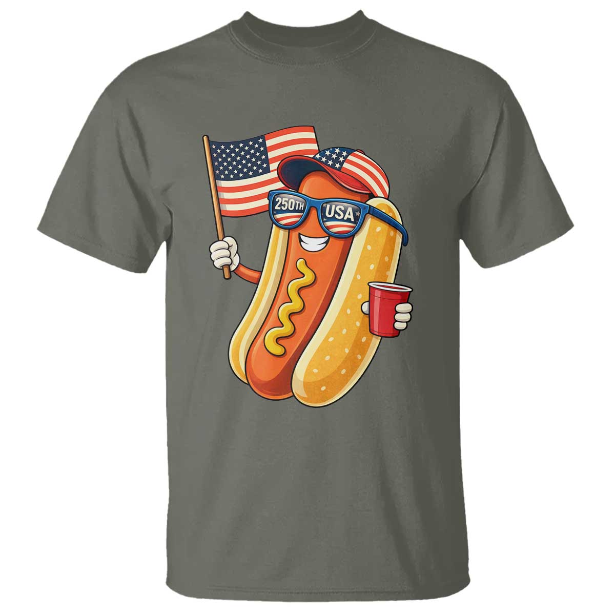 Funny Patriotic Hotdog T Shirt USA 250th Anniversary TS12 Military Green Print Your Wear