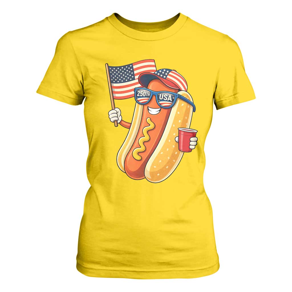 Funny Patriotic Hotdog T Shirt For Women USA 250th Anniversary TS12 Daisy Print Your Wear