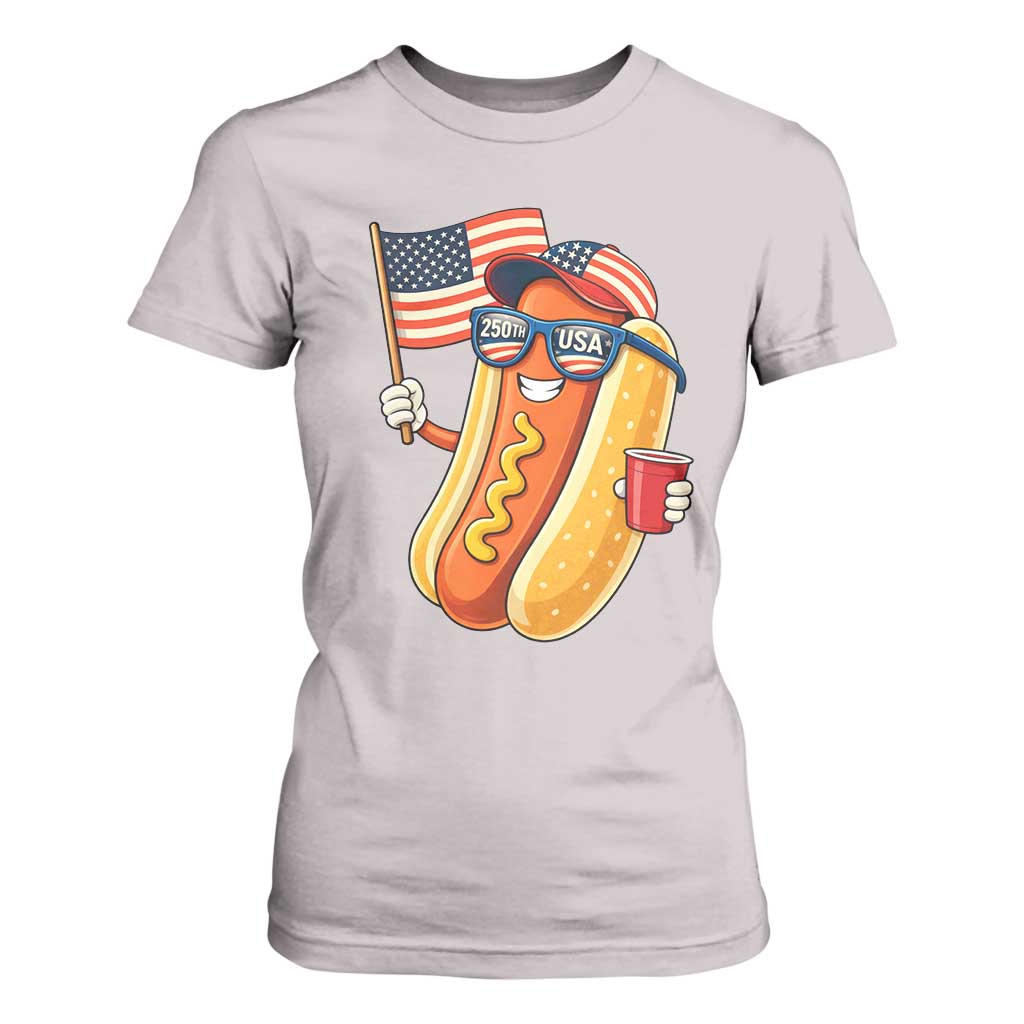 Funny Patriotic Hotdog T Shirt For Women USA 250th Anniversary TS12 Ice Gray Print Your Wear