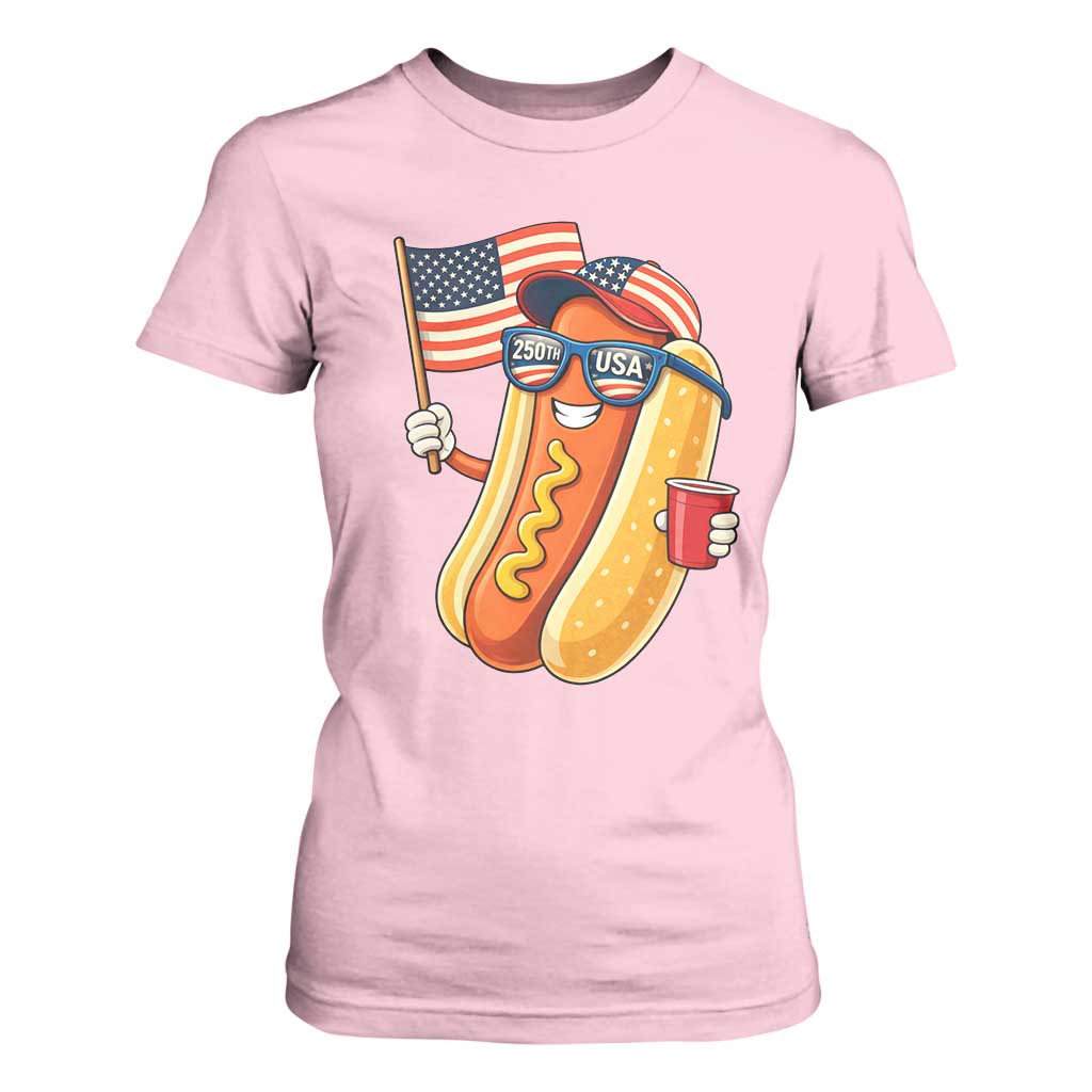 Funny Patriotic Hotdog T Shirt For Women USA 250th Anniversary TS12 Light Pink Print Your Wear