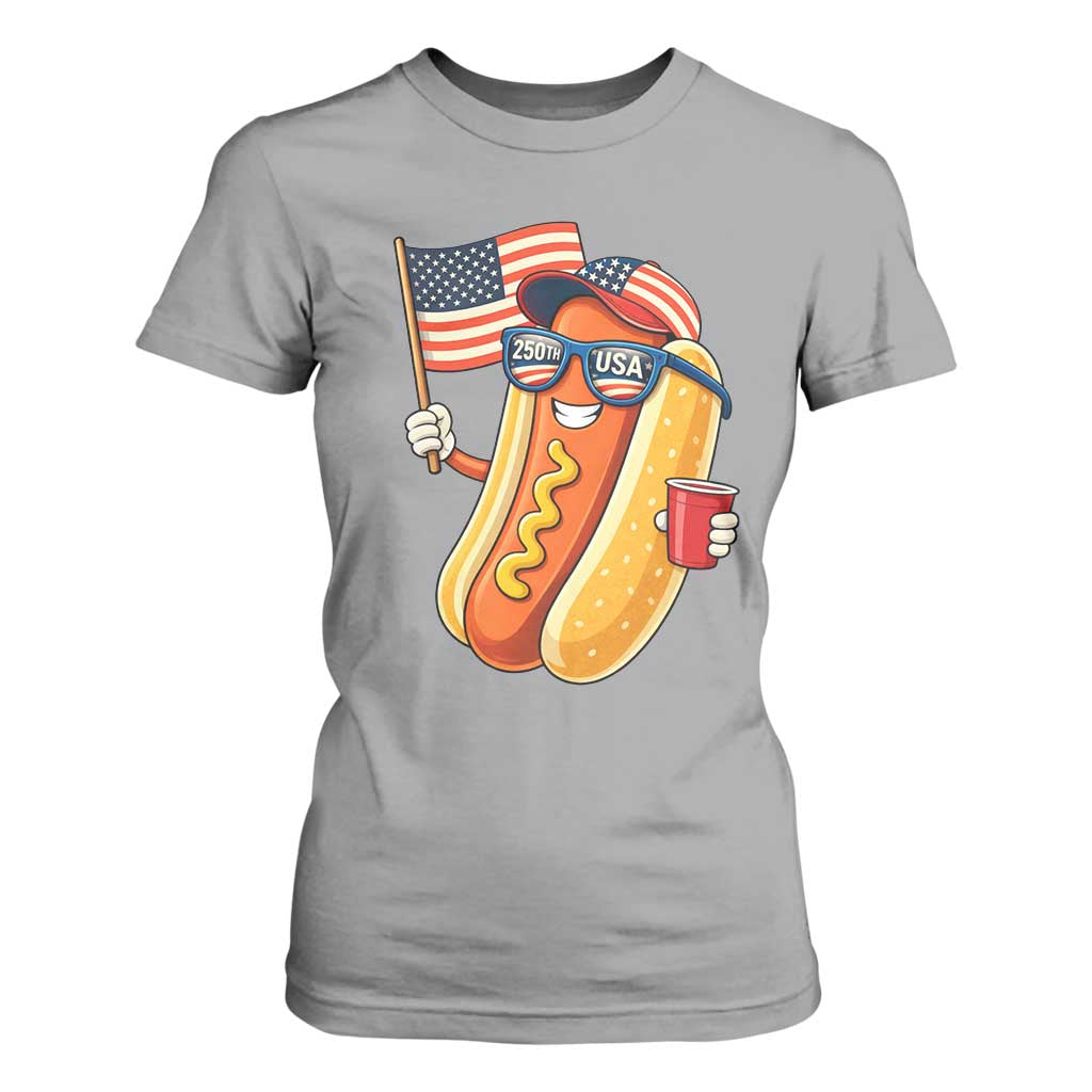 Funny Patriotic Hotdog T Shirt For Women USA 250th Anniversary TS12 Sport Gray Print Your Wear