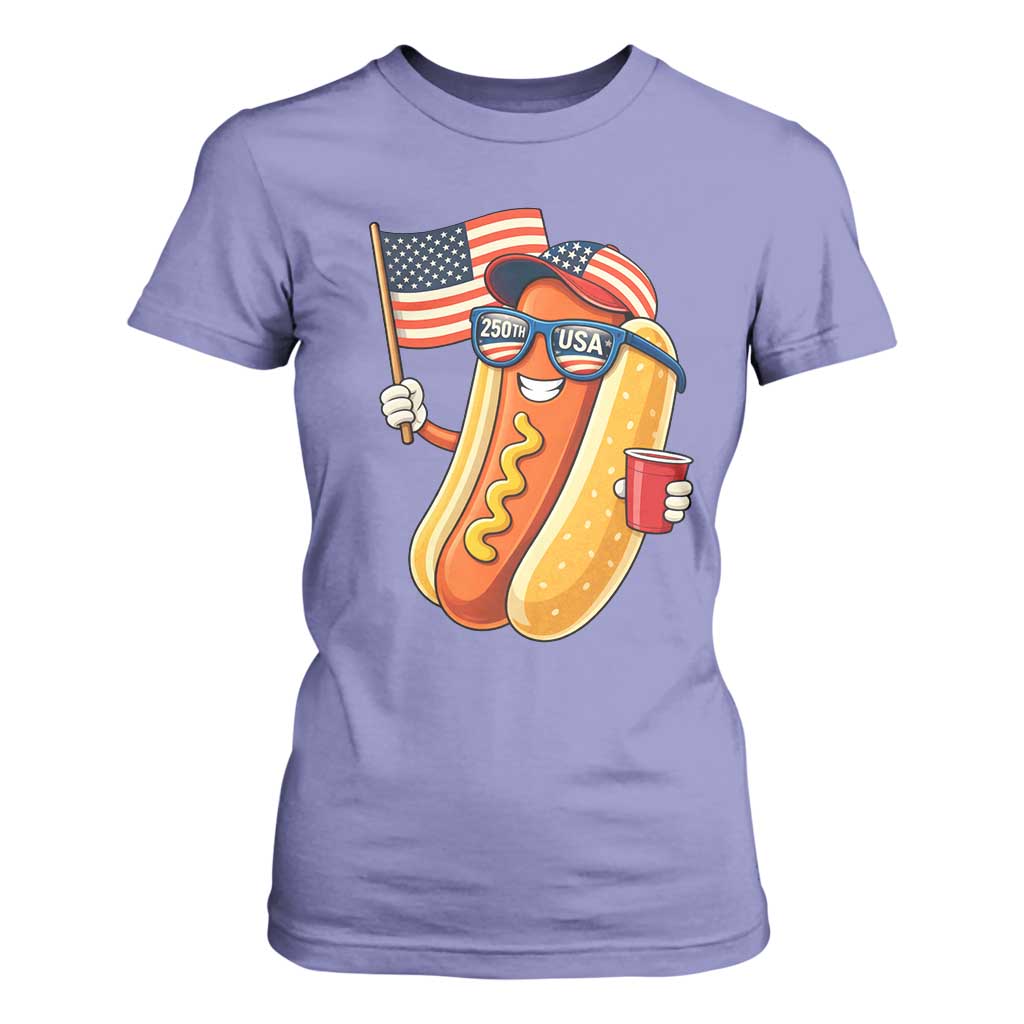 Funny Patriotic Hotdog T Shirt For Women USA 250th Anniversary TS12 Violet Print Your Wear