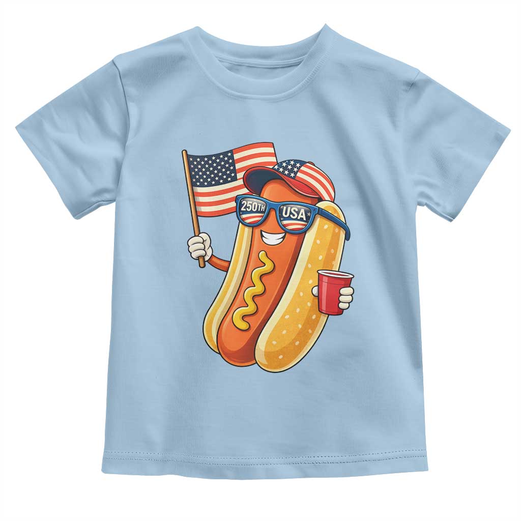 Funny Patriotic Hotdog Toddler T Shirt USA 250th Anniversary TS12 Light Blue Print Your Wear