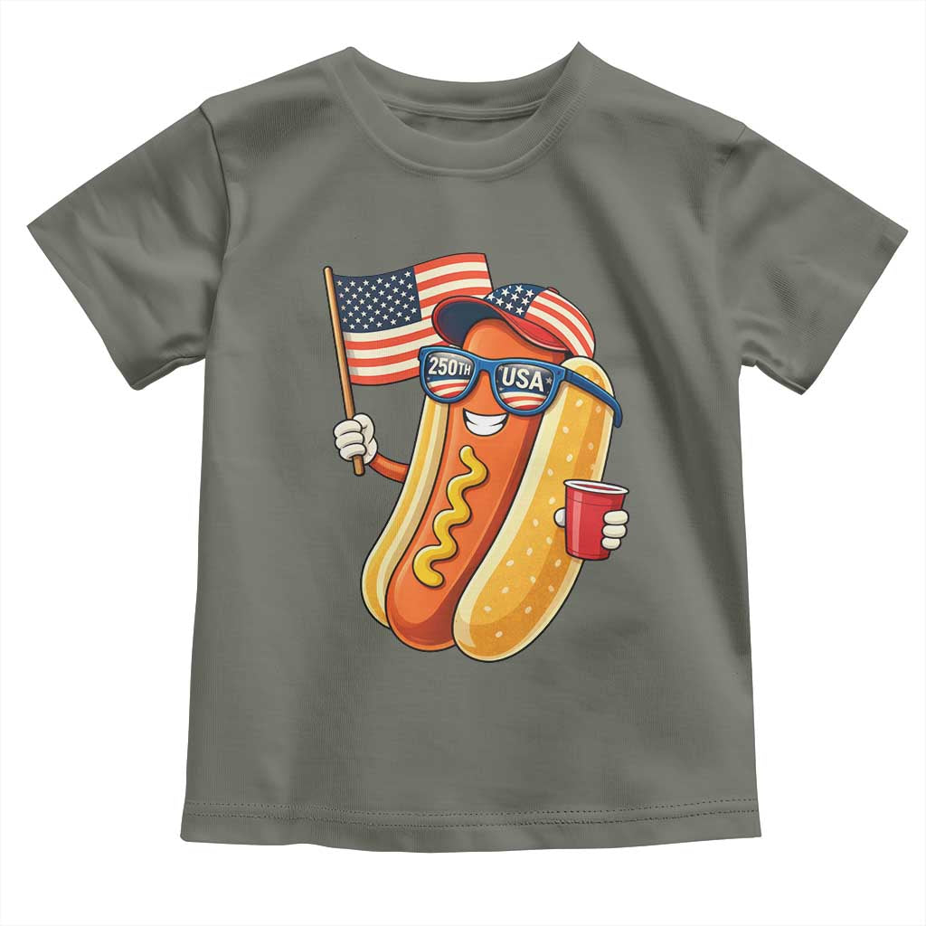 Funny Patriotic Hotdog Toddler T Shirt USA 250th Anniversary TS12 Military Green Print Your Wear
