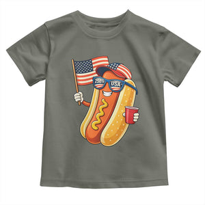Funny Patriotic Hotdog Toddler T Shirt USA 250th Anniversary TS12 Military Green Print Your Wear