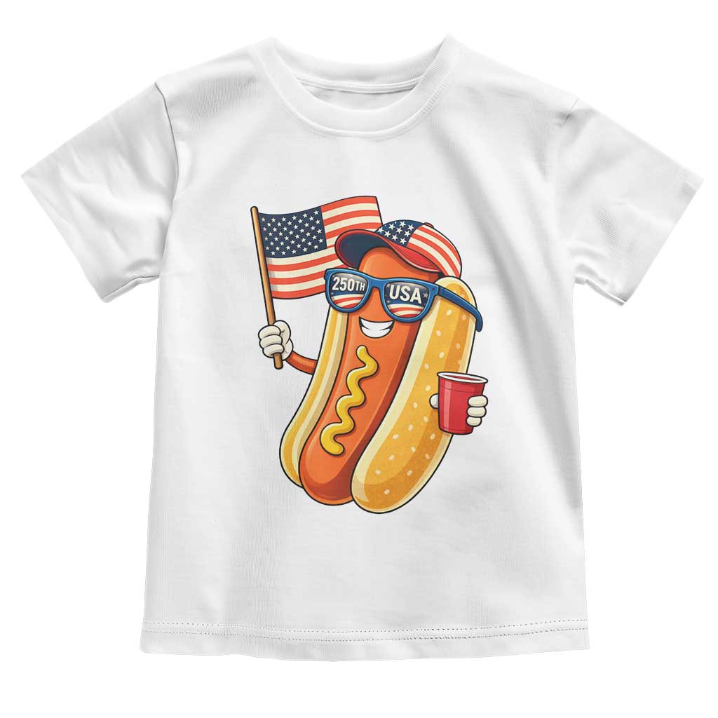Funny Patriotic Hotdog Toddler T Shirt USA 250th Anniversary TS12 White Print Your Wear