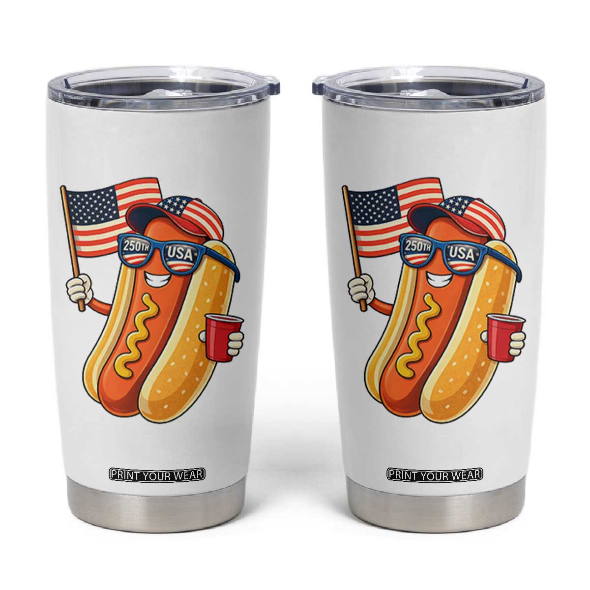Funny Patriotic Hotdog Tumbler Cup USA 250th Anniversary TS12 White Print Your Wear
