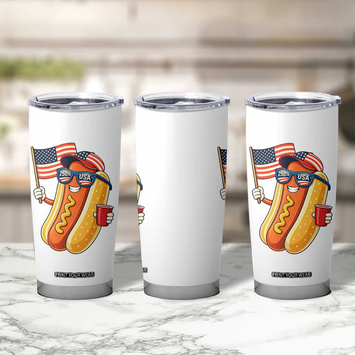 Funny Patriotic Hotdog Tumbler Cup USA 250th Anniversary TS12 Print Your Wear
