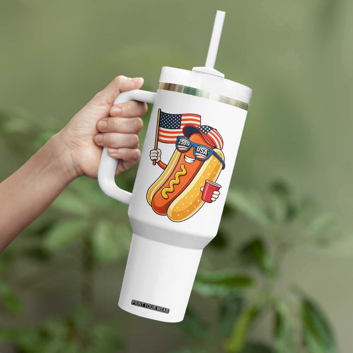 Funny Patriotic Hotdog Tumbler With Handle USA 250th Anniversary TS12 Print Your Wear