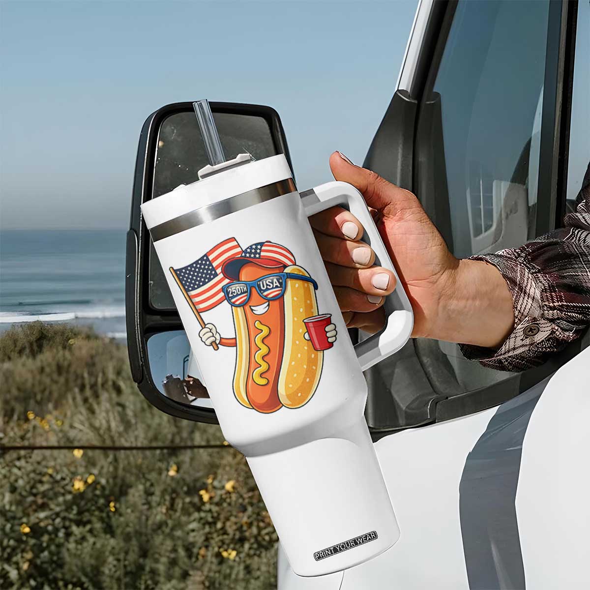 Funny Patriotic Hotdog Tumbler With Handle USA 250th Anniversary TS12 Print Your Wear